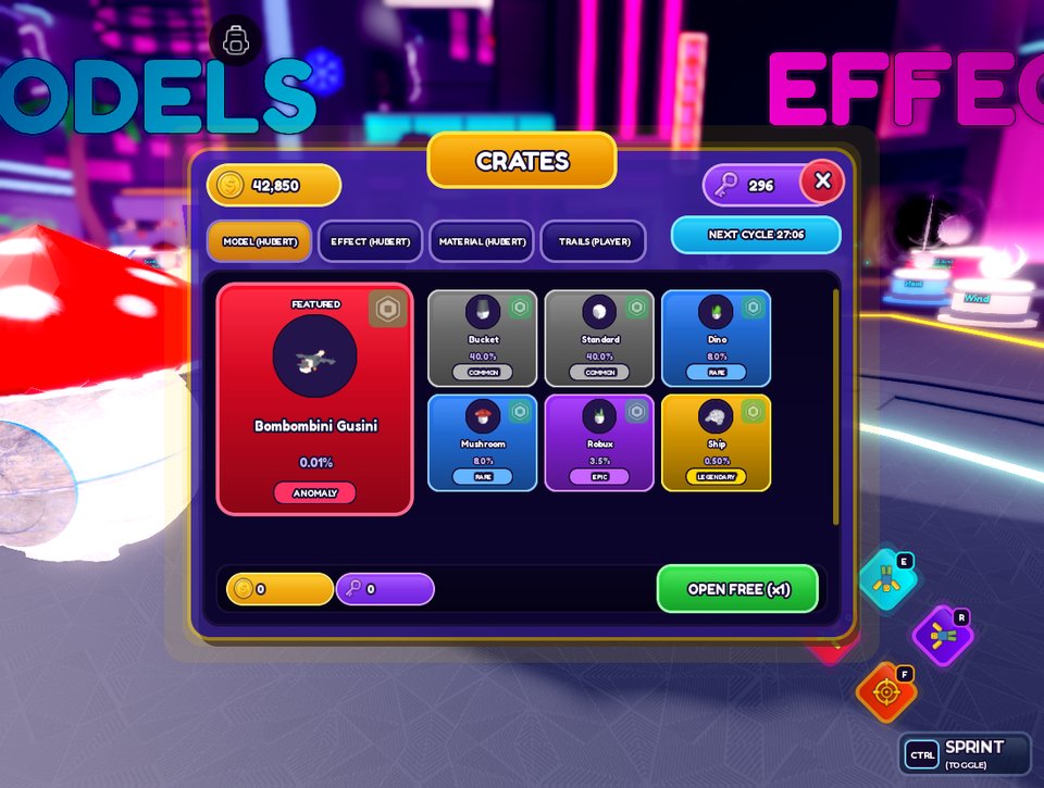 The crate shop: a rotating crate with published drop odds, paid for with in-game coins and keys.