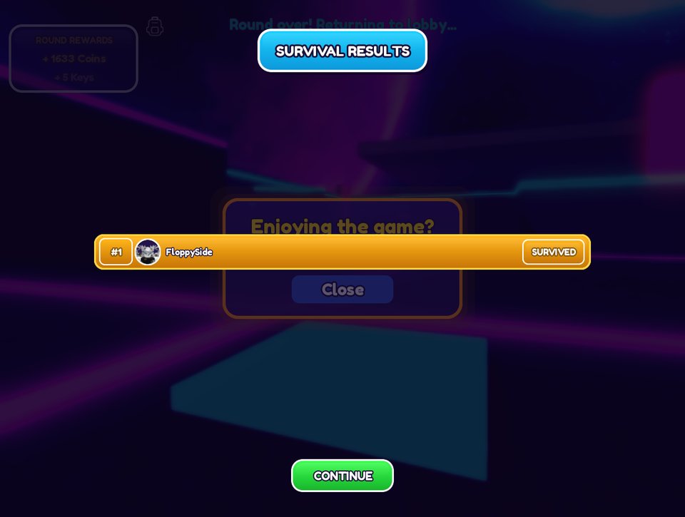 The end-of-round results board with the coin and key reward.